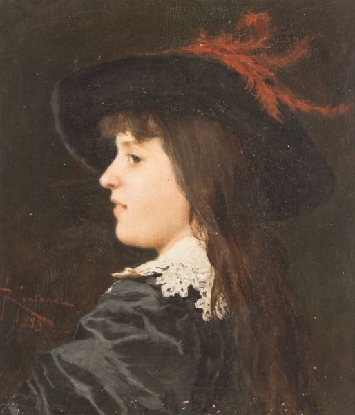 Portrait of a lady  by Roberto Fontana - Hand-Painted Oil Painting Reproduction