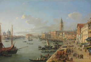 A View Of Venice With The Doge's Palace, Saint Mark's Campanile And Santa Maria Della Salute by Roberto Roberti Oil Painting