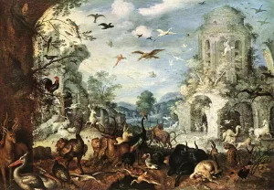 Landscape with Wild Beasts Oil painting by Roelandt Jacobsz Savery