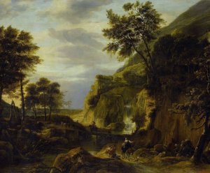 Mountainous landscape with waterfall Oil painting by Roelant Roghman