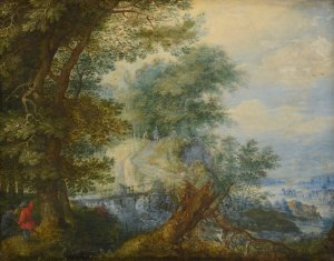 Landscape with hunters by Roelant Savery Oil Painting