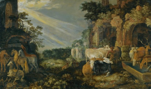 Paradise Landscape With Horses, Cows, Goats And Herders by Roelant Savery - Hand-Painted Oil Painting Reproduction