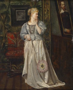 Dame betrachtet ein Bild by Rogelio De Egusquiza Oil Painting