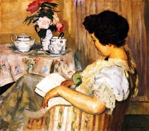 Alice Reading beside a Cup of Tea