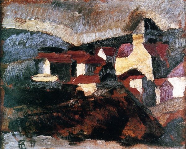 Main Product Photo of Houses at La Ferte-sous-Juarre Painting by Roger De La Fresnaye