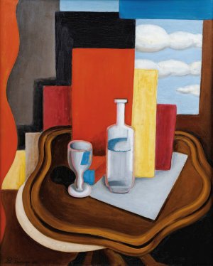 La Table Louis-Philippe a La Bouteille Et Au Verre by Roger De La Fresnaye Oil Painting