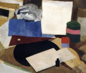 Nature Morte a l'Equerre sur Disque Noir, avec Bouteille d'Encre by Roger De La Fresnaye - Oil Painting Reproduction