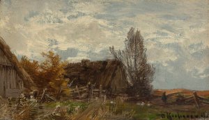 Countryside landscape with a farmyard by Roman Kazimierz Kochanowski Oil Painting