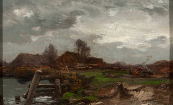 Landscape - Cottages at Waterside  by Roman Kazimierz Kochanowski - Hand-Painted Oil Painting Reproduction
