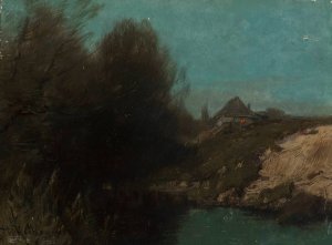 Landscape with a cottage by Roman Kazimierz Kochanowski Oil Painting