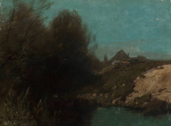 Main Product Photo of Landscape with a cottage  Painting by Roman Kazimierz Kochanowski