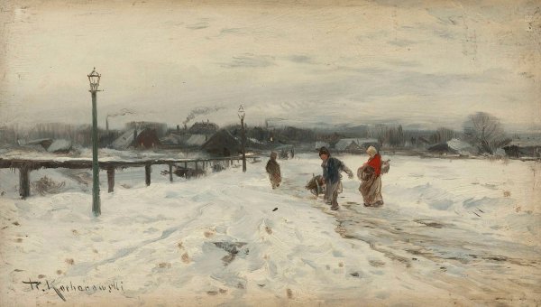 Suburban winter landscape  by Roman Kazimierz Kochanowski - Hand-Painted Oil Painting Reproduction