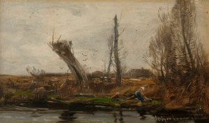 Willows at waterside by Roman Kazimierz Kochanowski Oil Painting