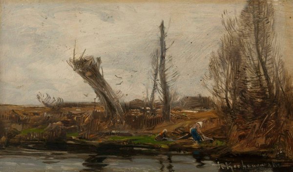 Main Product Photo of Willows at waterside  Painting by Roman Kazimierz Kochanowski