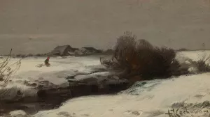 Winter landscape with a stream Oil painting by Roman Kazimierz Kochanowski