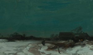 Winter landscape with cottages by Roman Kazimierz Kochanowski Oil Painting