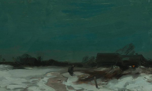 Winter landscape with cottages  by Roman Kazimierz Kochanowski - Hand-Painted Oil Painting Reproduction