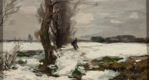 Winter landscape by Roman Kazimierz Kochanowski Oil Painting