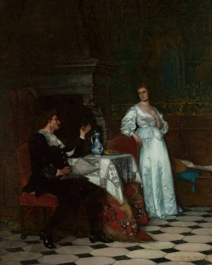 Scene by the fireplace by Roman Padlewski Oil Painting