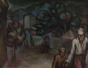 City landscape with figures by Roman Petrovic Oil Painting