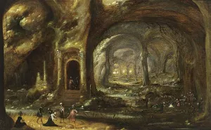 A Cave with Soldiers Capturing a Woman