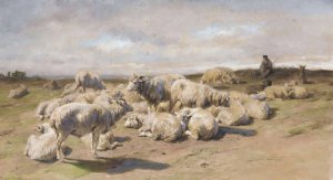 A Shepherd Resting With His Flock by Rosa Bonheur Oil Painting