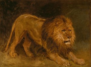 Lion guettant une proie by Rosa Bonheur Oil Painting