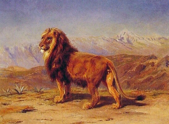 Main Product Photo of Lion in a Landscape Painting by Rosa Bonheur