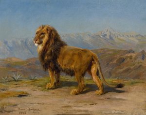 Lion in a mountainous landscape by Rosa Bonheur Oil Painting