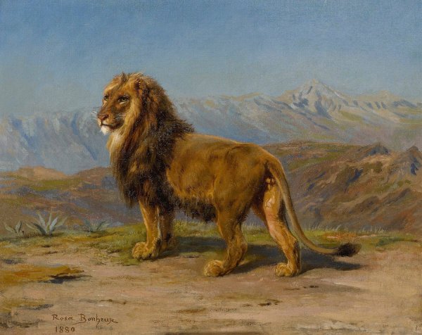 Lion in a mountainous landscape  by Rosa Bonheur - Hand-Painted Oil Painting Reproduction