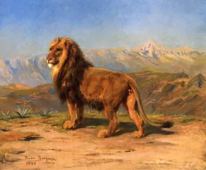 Lion in a Mountainous Landscape Oil painting by Rosa Bonheur