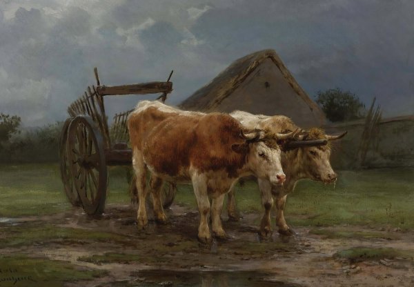 Oxen Pulling A Cart by Rosa Bonheur - Hand-Painted Oil Painting Reproduction