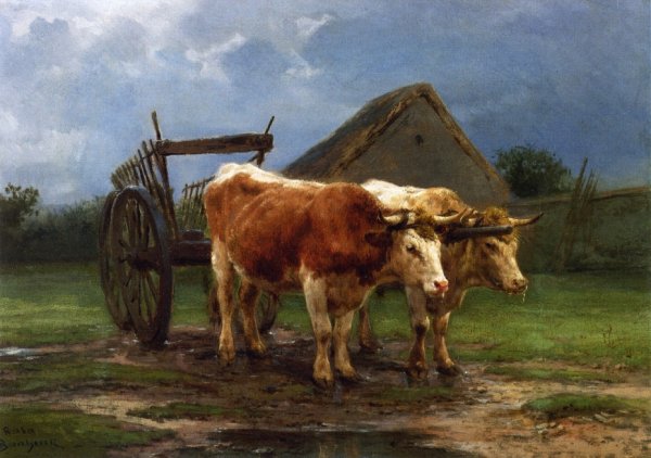 Oxen Pulling a Cart by Rosa Bonheur - Hand-Painted Oil Painting Reproduction
