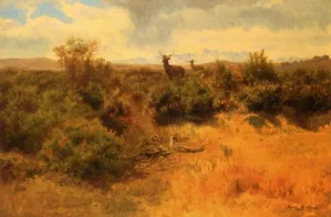 Stag and Doe in a Landscape by Rosa Bonheur - Oil Painting Reproduction