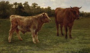 Two Cows Grazing by Rosa Bonheur Oil Painting