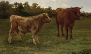 Two Cows Grazing by Rosa Bonheur Oil Painting