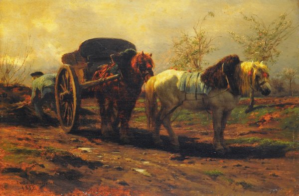 Two horses for a cart  by Rosa Bonheur - Hand-Painted Oil Painting Reproduction