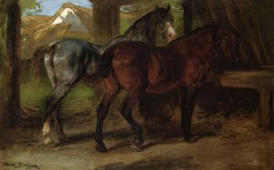 Two Horses In A Stable by Rosa Bonheur Oil Painting