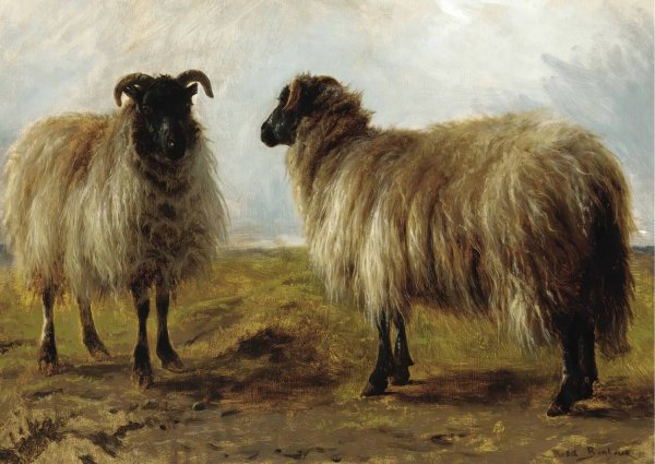 Two Rams In A Landscape by Rosa Bonheur - Hand-Painted Oil Painting Reproduction