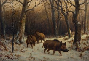 Wild Boars in the Snow by Rosa Bonheur Oil Painting