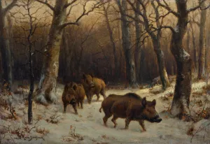 Wild Boars in the Snow by Rosa Bonheur Oil Painting