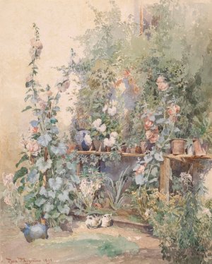 Gartenstilllben mit Katzchen by Rosa Mayreder Oil Painting