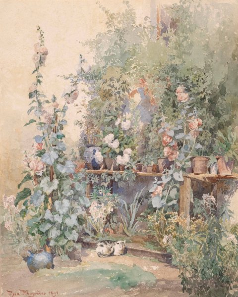 Main Product Photo of Gartenstilllben mit Katzchen  Painting by Rosa Mayreder