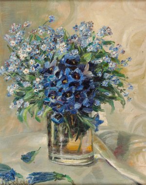 Fruhlingsblumen in Glasvase by Rosa Scherer Oil Painting