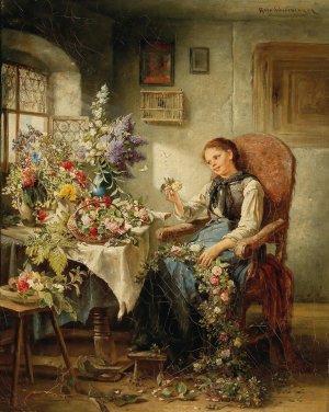A Garland Of Flowers by Rosa Schweninger Oil Painting