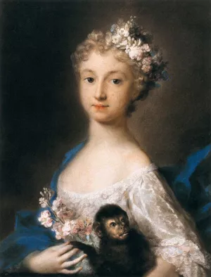 Young Girl Holding a Monkey by Rosalba Carriera Oil Painting
