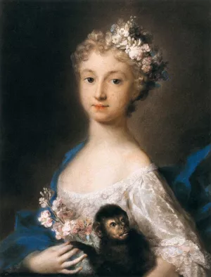 Young Girl Holding a Monkey Oil painting by Rosalba Carriera