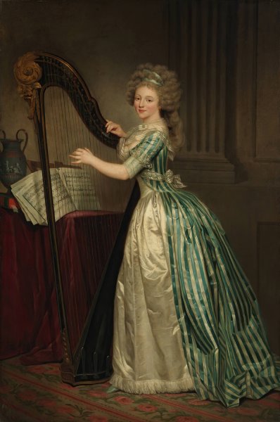 Self-Portrait with a Harp  by Rose-Adelaide Ducreux - Hand-Painted Oil Painting Reproduction