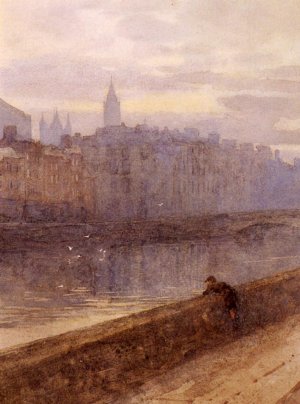 Evening On The River Liffey With St. John's Church In Distance Oil painting by Rose Barton