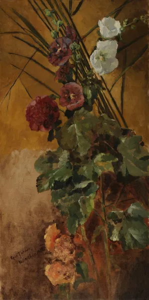 Hollyhocks by Ross Sterling Turner Oil Painting